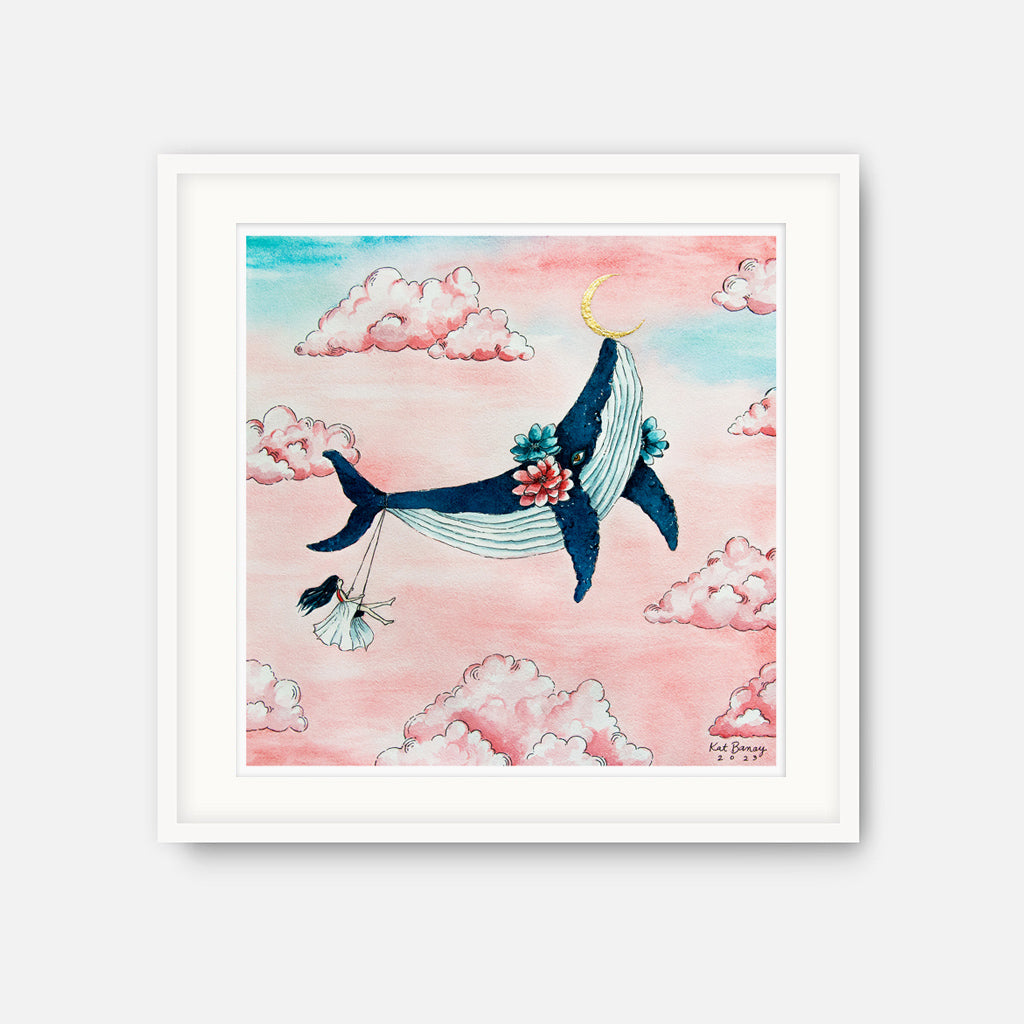 whale, watercolor, art, artistic, Kat Banay, Dumaguete city, Negros Oriental, gold leaf, sky, nature, pink, decor, decoration, wall, office, tourist, spot, resort, home, airbnb, limited edition, girl, tropical, moon, native home, Art Gallery by Pinspired, Pinspired Art Souvenirs, Negros Oriental, Filipino, Philippines, framing, frame, framed, dreamy, flowers, girl room