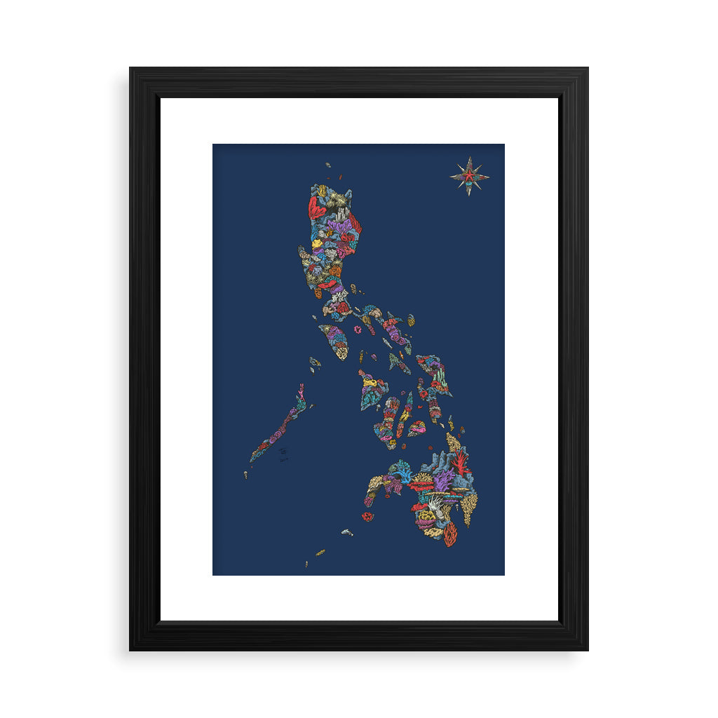 Coral artistic artsy art artful artwork print coral corals protect coastal treasures Angelo Delos Santos Dumaguete city art exhibition PINTA PH Maps Collection decor decoration home office tourist gift idea souvenir shop online buy Map of PH framing framed frame dark blue navy