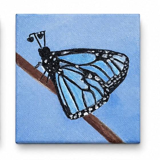 Original artwork, Dumaguete City, Negros Oriental, Philippines, Filipino artist Lexa Amelia, acrylic on canvas, mini artwork, authentic, wall decor, gift, nature art, ocean art, marine life, cat silhouette, crescent moon, stars, blue butterfly, butterfly on branch, crab, lavender sky, clouds, dreamy artwork, whimsical art, creative, tourist, Pinspired Art Gallery, MICRA Art Show.