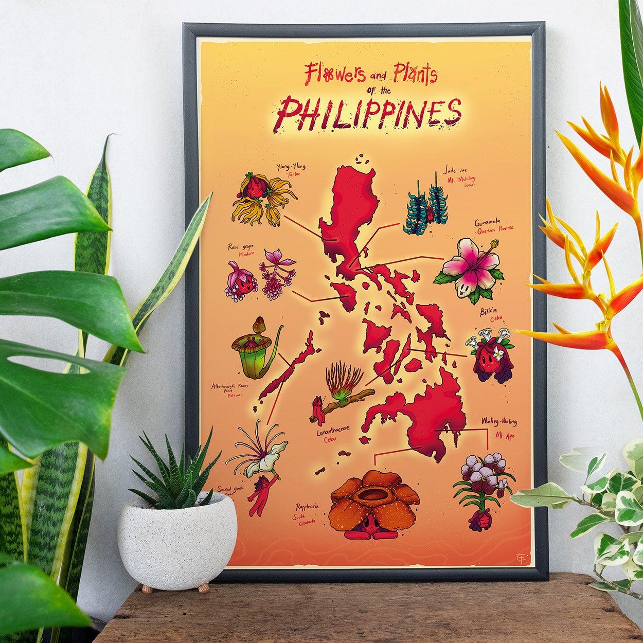 Flowers Filipino Flora Cil Flores Dumaguete city graphic artist map project exhibit Negros Oriental Pinspired Art Souvenirs Wall Art Decoration Pinta PH Maps Philippines Tourist Gift Hotel Hostel Resort gift idea