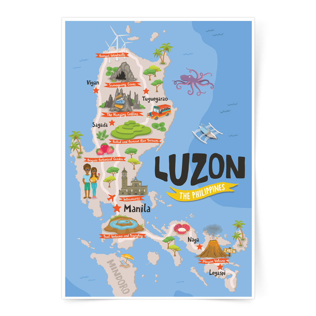 art travel tourist office wall decoration decor Luzon island map philippines Legaspi Naga Manila Baguio Vigan Sagada colourful children's activity kids room home