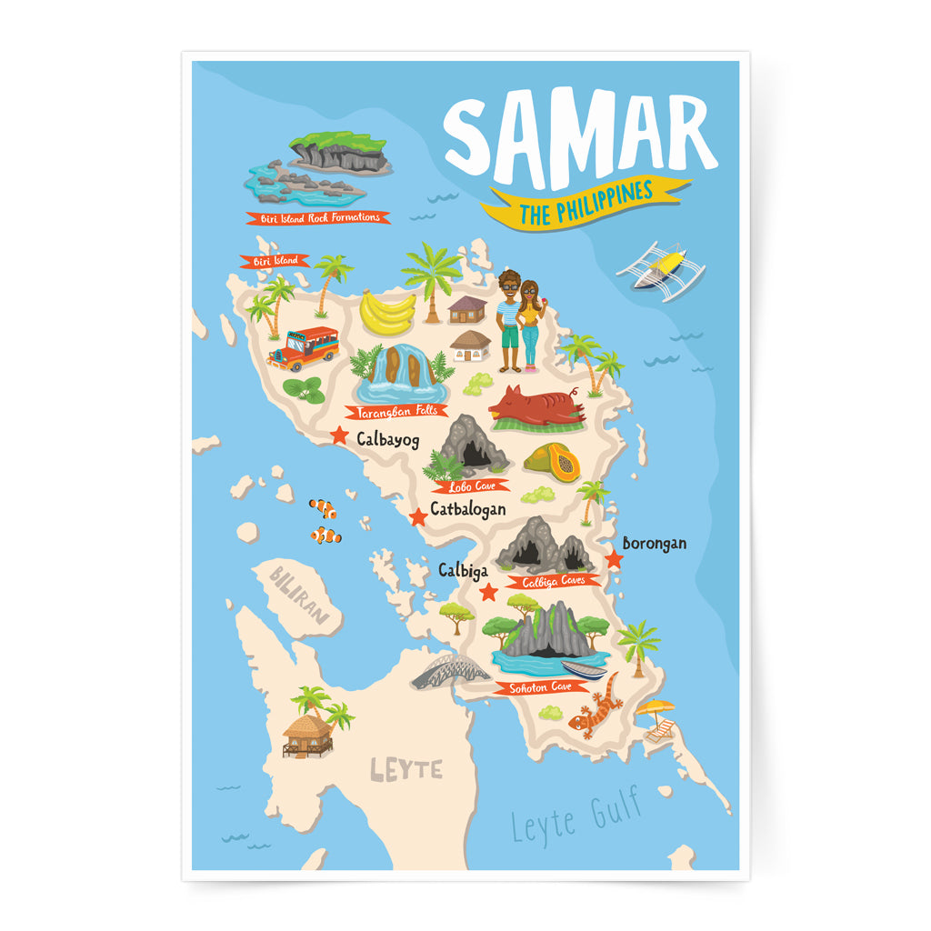 art travel poster samar island map philippines Calbiga Borongan Diving PH Leyte Catbalogan Calbayog Leyte Gulf decor decoration idea tourist center Philippines Islands Archipelago