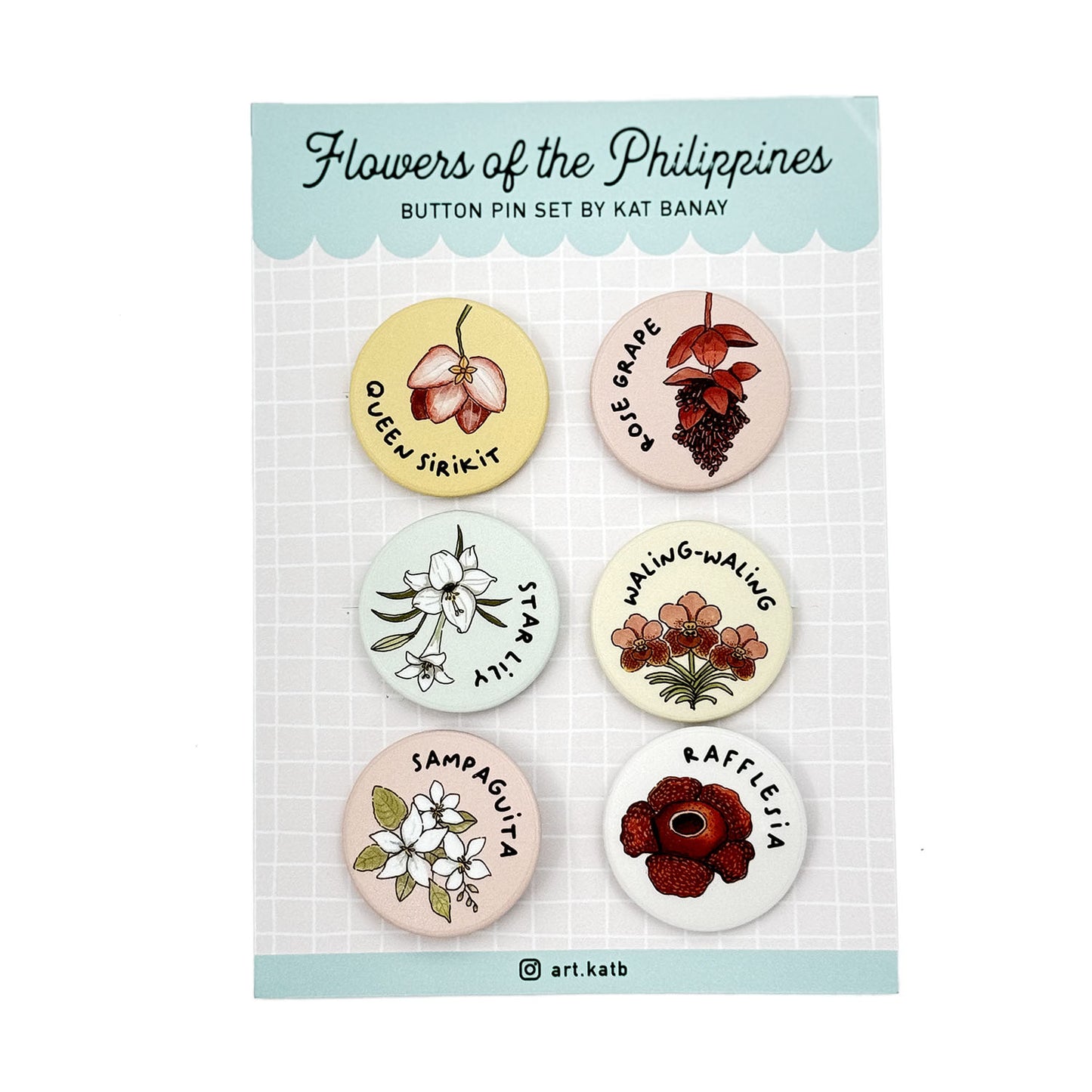 Flower of the Philippines Button Pins Set by Kat Banay