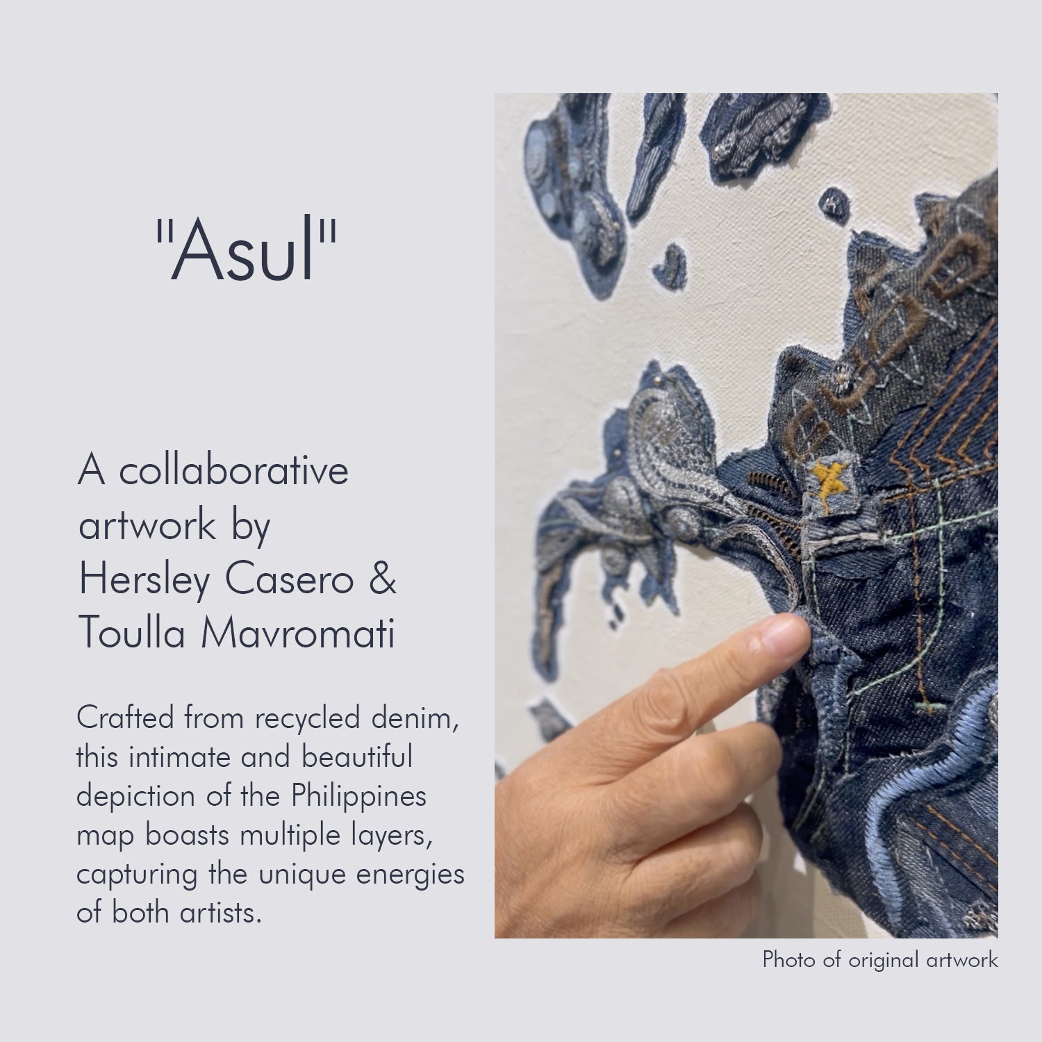 denim art map PH Archipelago Philippines Artwork Dumaguete city artist Hersley Casero Collaboration Wall decor decoration blue navy asul visayas Mindanao Luzon Islands Island Map Tourist Space Office Home framing framed frame original artwork photo