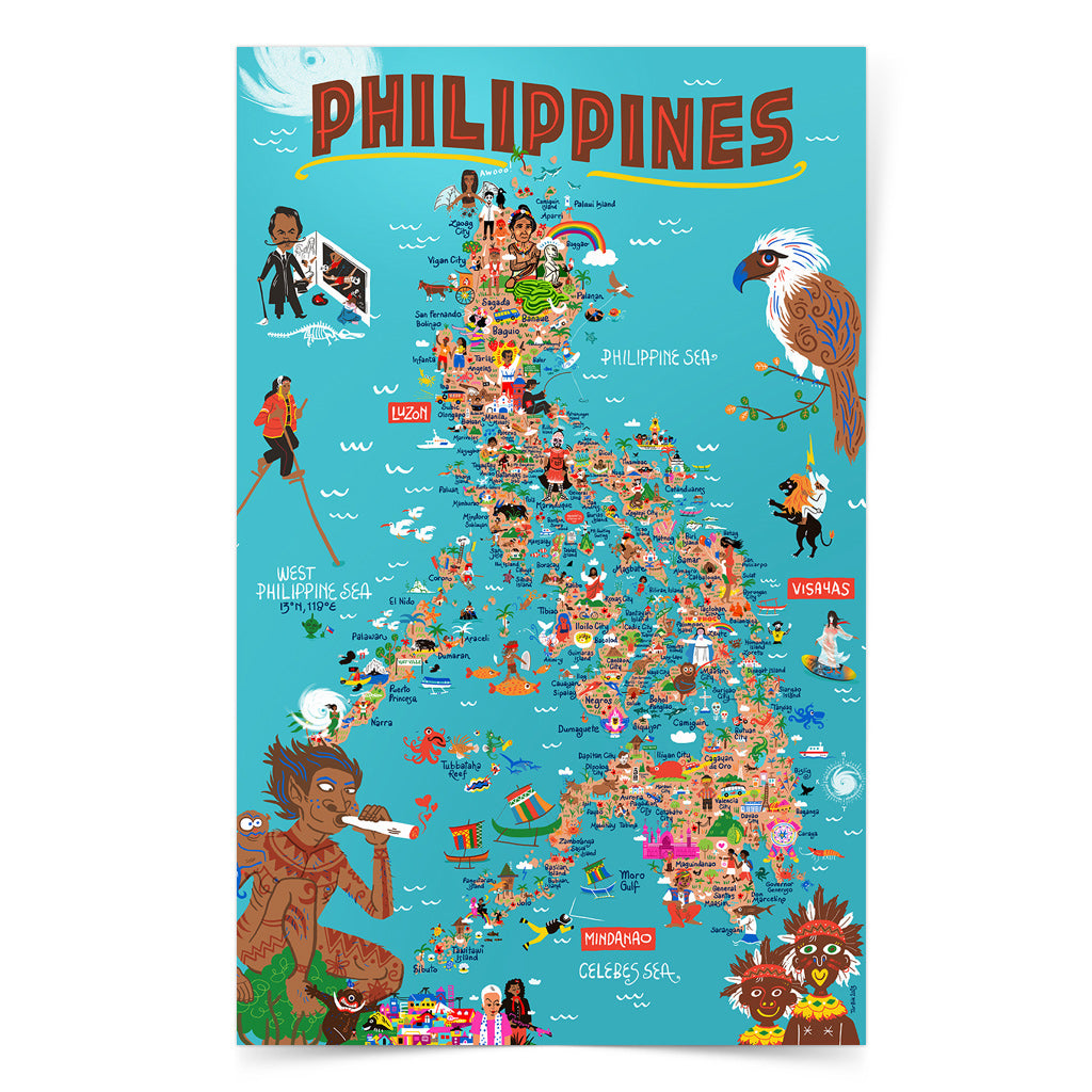 Illustration art illustrated wall decoration decor tourist gift idea Filipino artist Dumaguete online shop Metro Manila Funny Cute artwork limited Archipelago Islands Island Map Poster Print