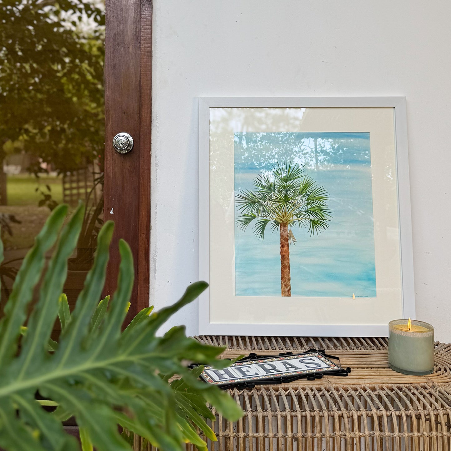 Gretchen Nadine Villanueva-Heras, GretchensWater, Dumaguete city, Bais, artist, Filipino, watercolor, palms, natural art, nature, tropical, Tropical State of Mind, Pinspired Art Souvenirs, Bais City, decor, wall decor, alm leafs, frame, limited, gift idea, palm, sky