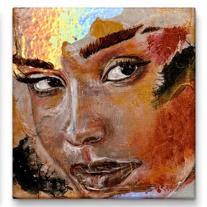 Original artwork, Dumaguete City, Negros Oriental, Philippines, Filipino artist, RJ Gajetos, mixed-media art, canvas, contemporary portrait art, authentic, wall decor, gift, expressive faces, colorful portraits, bold brushstrokes, textured artwork, blue, green, purple, orange, and earthy tones, floral details, abstract textures, Pinspired Art Gallery, MICRA Art Show, Harmony in Hues.