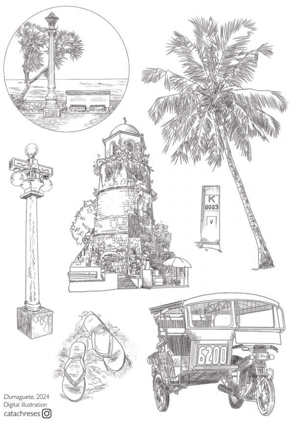 Dumaguete Theme Pencil Art Sticker Sheet by Cat