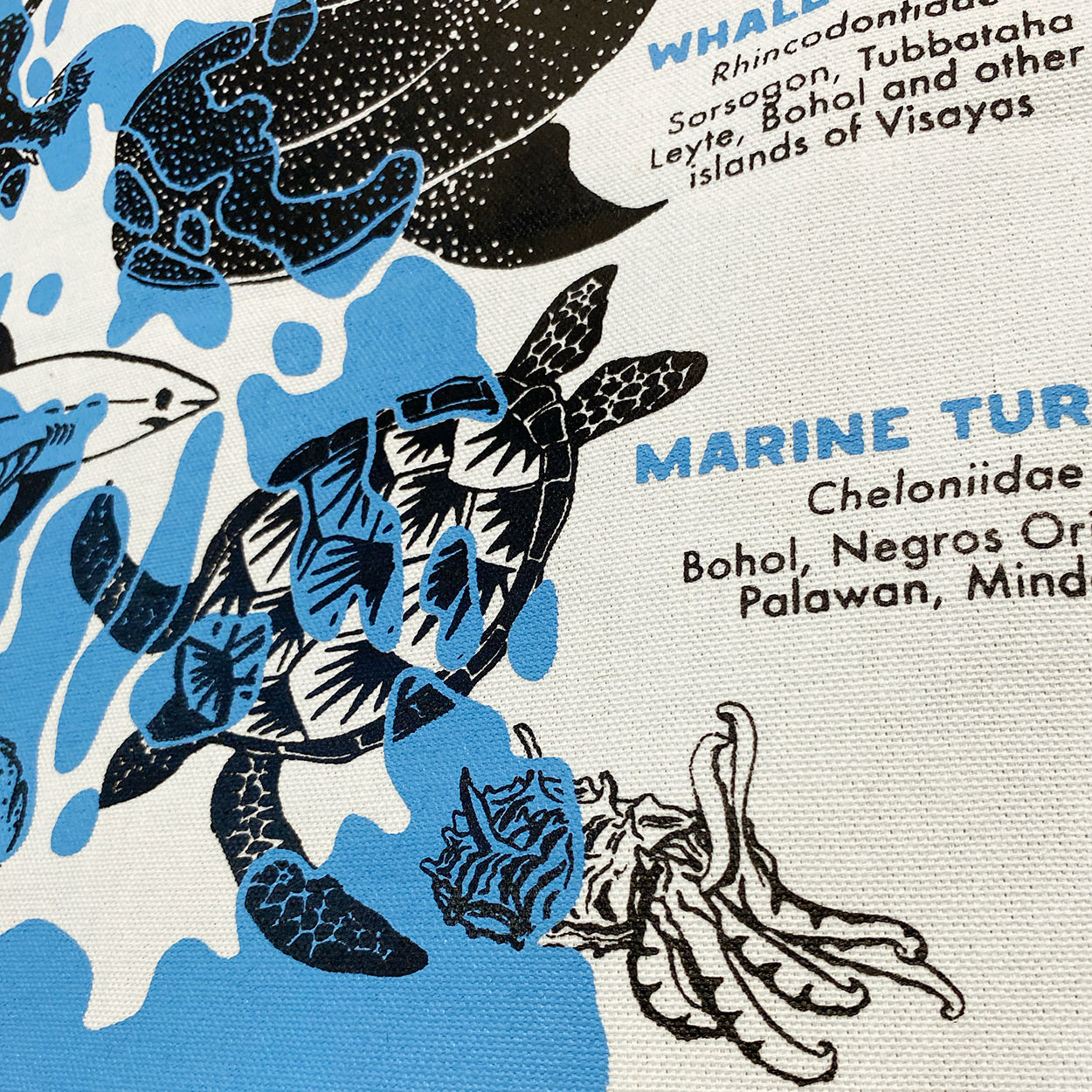 Blue-Ringed Octopuses, Nudibranchs, Whale shark, Marine turtles, Flamboyant cuttlefish, Seahorses, Bluespotted Lagoon Ray, Manta Rays, Thresher Sharks, Frogfish, Marine Wildlife, Filipino artist, Dumaguete art scenen, Handmade, wall decor, decoration idea, tourist gift, souvenir, home, office, space, canvas art, silk screen printing, sea creatures, blue, white, minimalistic decor, shipping PH, close up