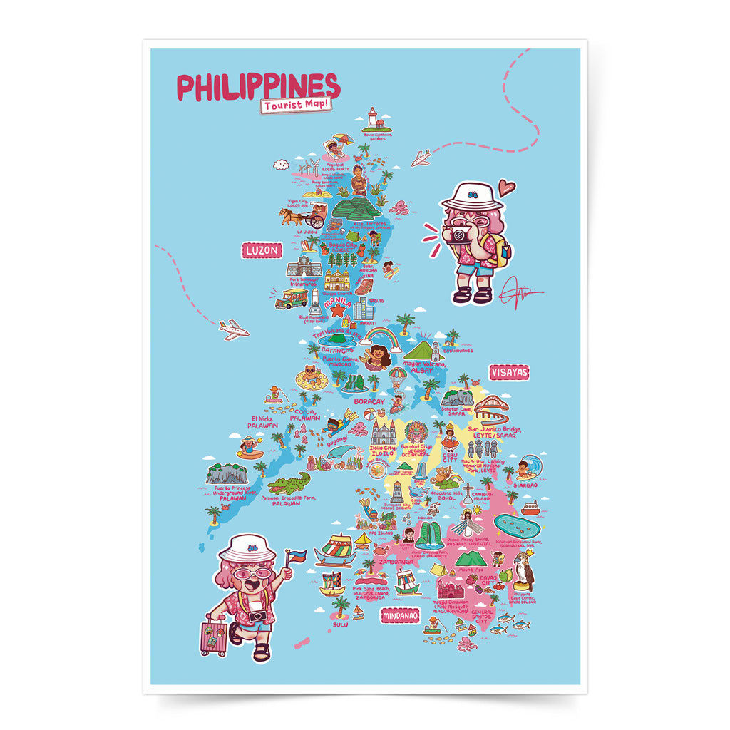 Tourist Attraction Map PH local Archipelago Wall Decoration Decor Idea Souvenir Gift Pink Pinky Cute style Dumaguete city graphic artist illustration Luzon Visayas Mindanao PINTA Blue Background Color