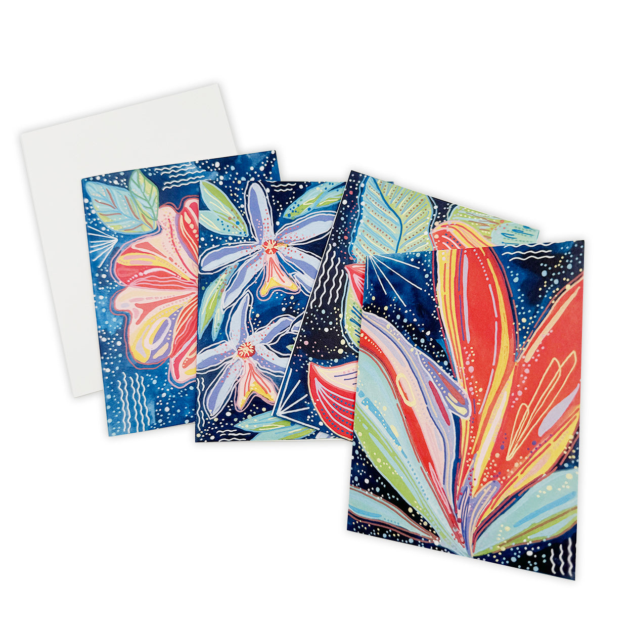 Midnight Flowers Cards by Purple Seaweed Studio