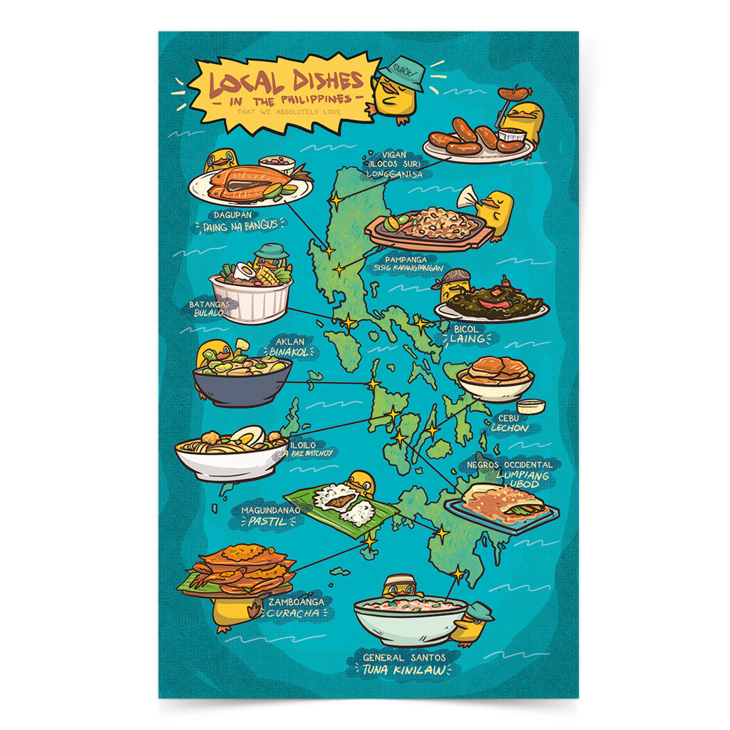 wall decoration food map Location pinoy Manila Cebu Lechon cuisine wall decoration decor gift idea Air bnb hotel Tourist business hostel informative Bicol Lumpiang Ubod La Paz Batchoy