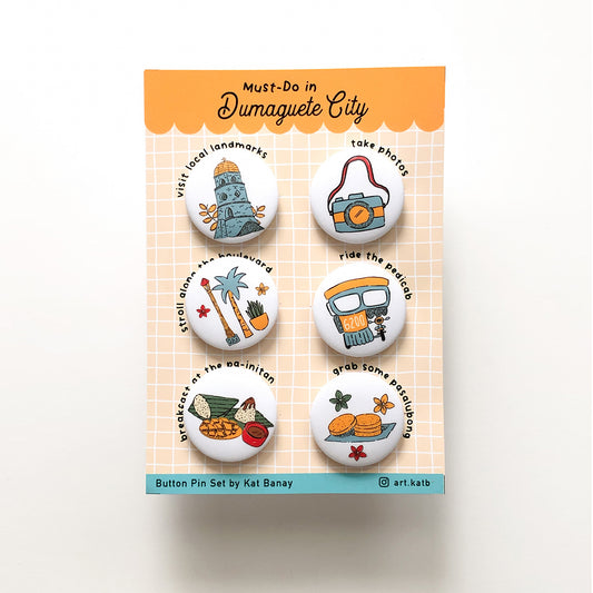 Must-Do In Dumaguete City Button Pins Set by Kat Banay