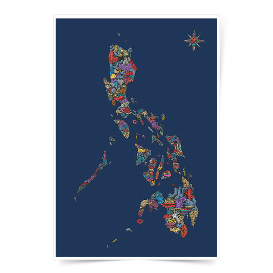 Coral artistic artsy art artful artwork print coral corals protect coastal treasures Angelo Delos Santos Dumaguete city art exhibition PINTA PH Maps Collection decor decoration home office tourist gift idea souvenir shop online buy Map of PH dark blue navy