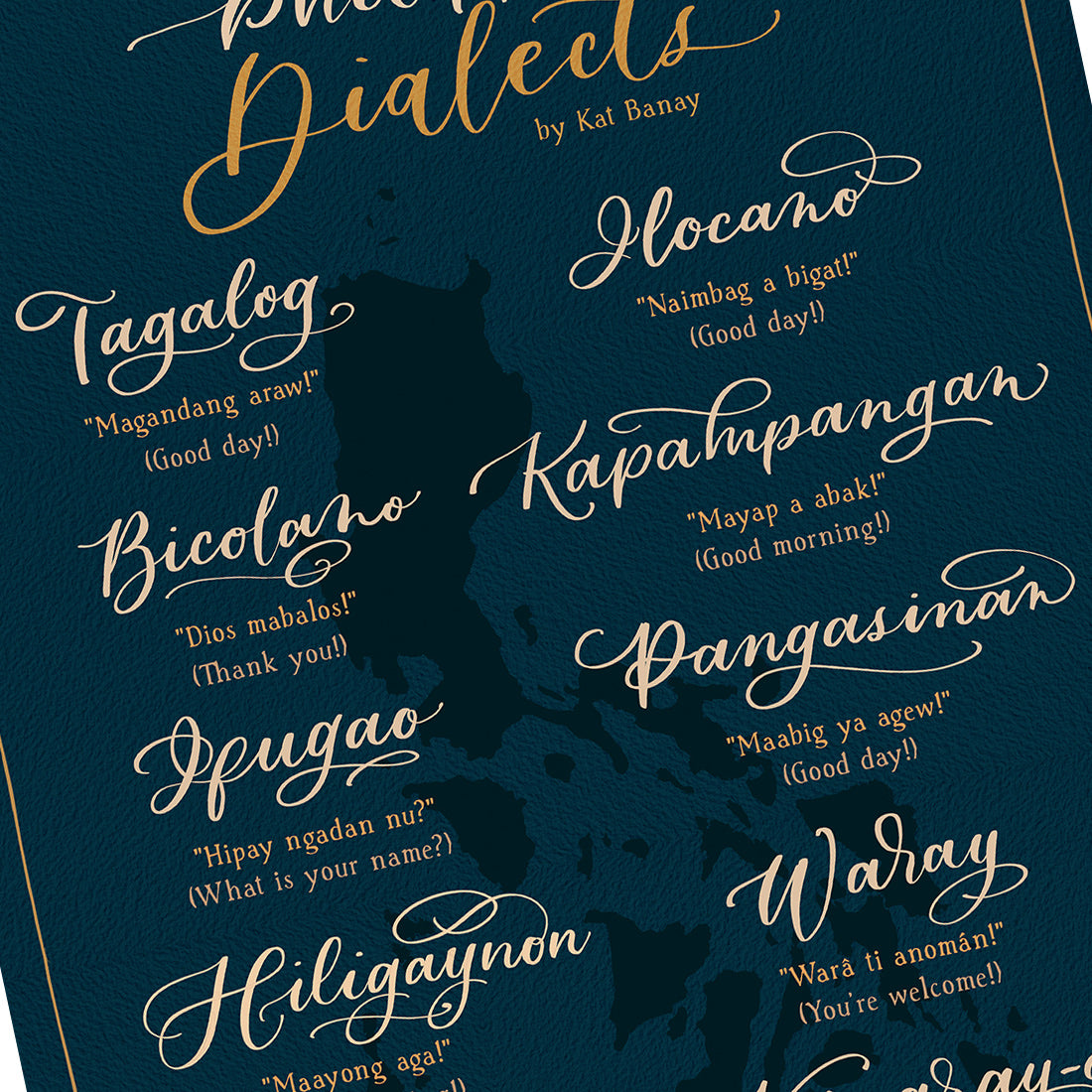 Tagalog Ilocano Bicolano Kapampangan Ifugao Waray Pangasinan Kinaray-a Cebuano Hiligaynon Maranao Chavacano T-boli art wall decor decoration idea dark background map design Kat banay Dumaguete city artist shop souvenirs Pinta PH Maps close up