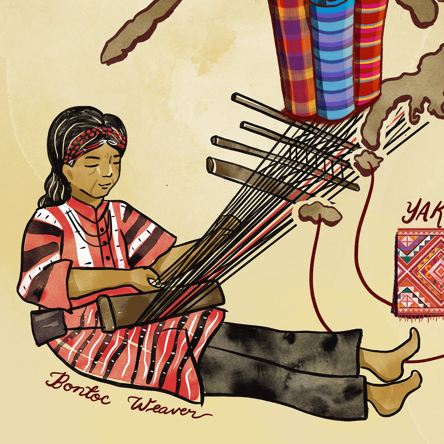 Textile Woven Patterns Weavers Filipino Craftsmanship Craft Itneg Kalinga Ifugao Ilocano Hiligaynon Yakan Tausug T'boli Dumaguete art scene print local made vintage style decor decoration home idea airbnb house tourist place spot space gift idea artist edition woman close up
