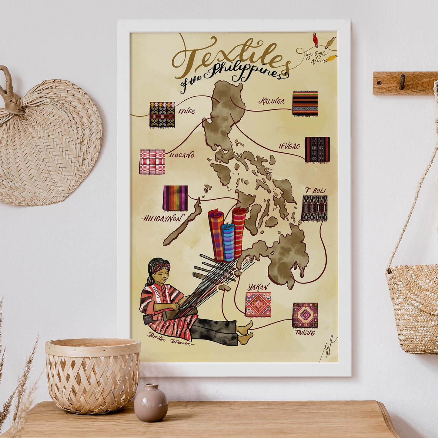 Textile Woven Patterns Weavers Filipino Craftsmanship Craft Itneg Kalinga Ifugao Ilocano Hiligaynon Yakan Tausug T'boli Dumaguete art scene print local made vintage style decor decoration home idea airbnb house tourist place spot space gift idea artist edition framed framing
