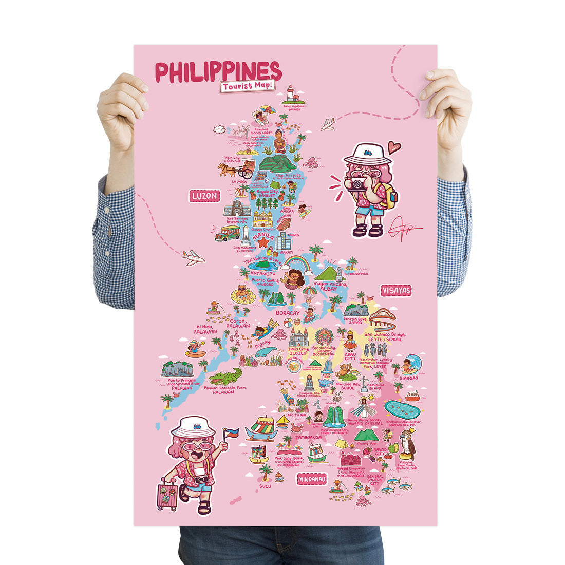 Tourist Attraction Map PH local Archipelago Wall Decoration Decor Idea Souvenir Gift Pink Pinky Cute style Dumaguete city graphic artist illustration Luzon Visayas Mindanao PINTA