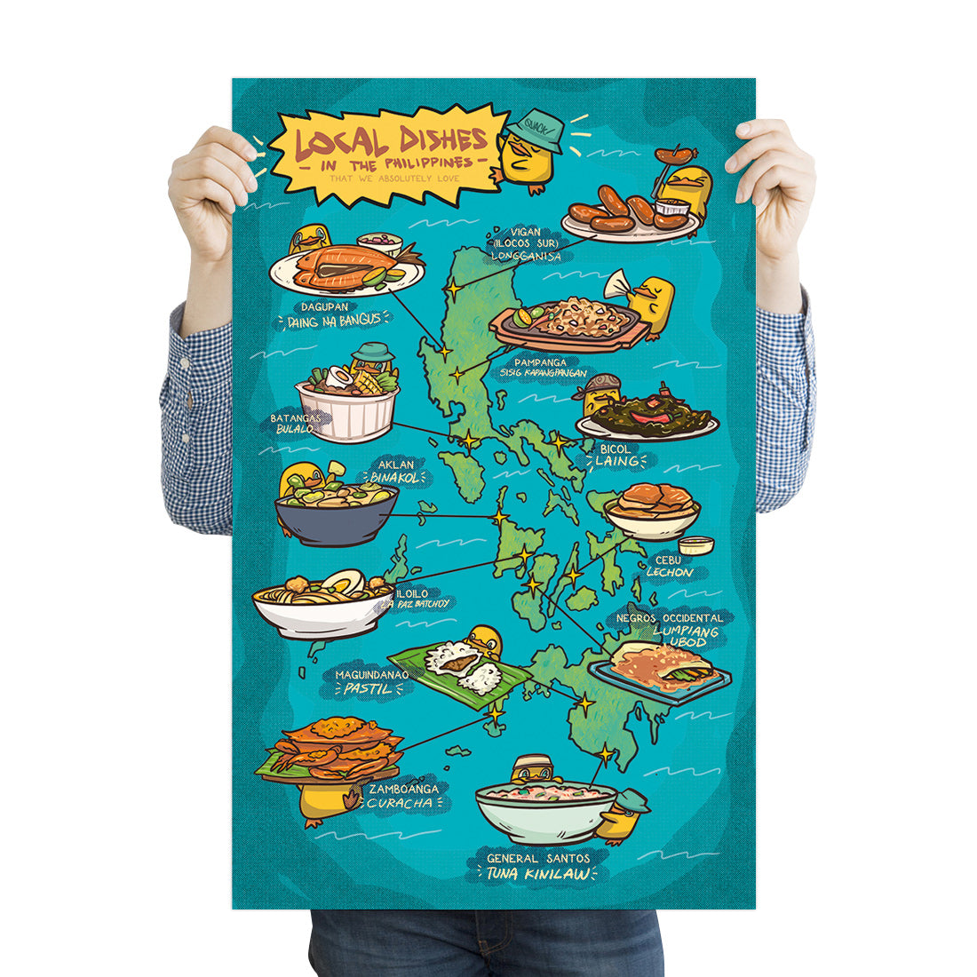 wall decoration food map Location pinoy Manila Cebu Lechon cuisine wall decoration decor gift idea Air bnb hotel Tourist business hostel informative Bicol Lumpiang Ubod La Paz Batchoy actual size