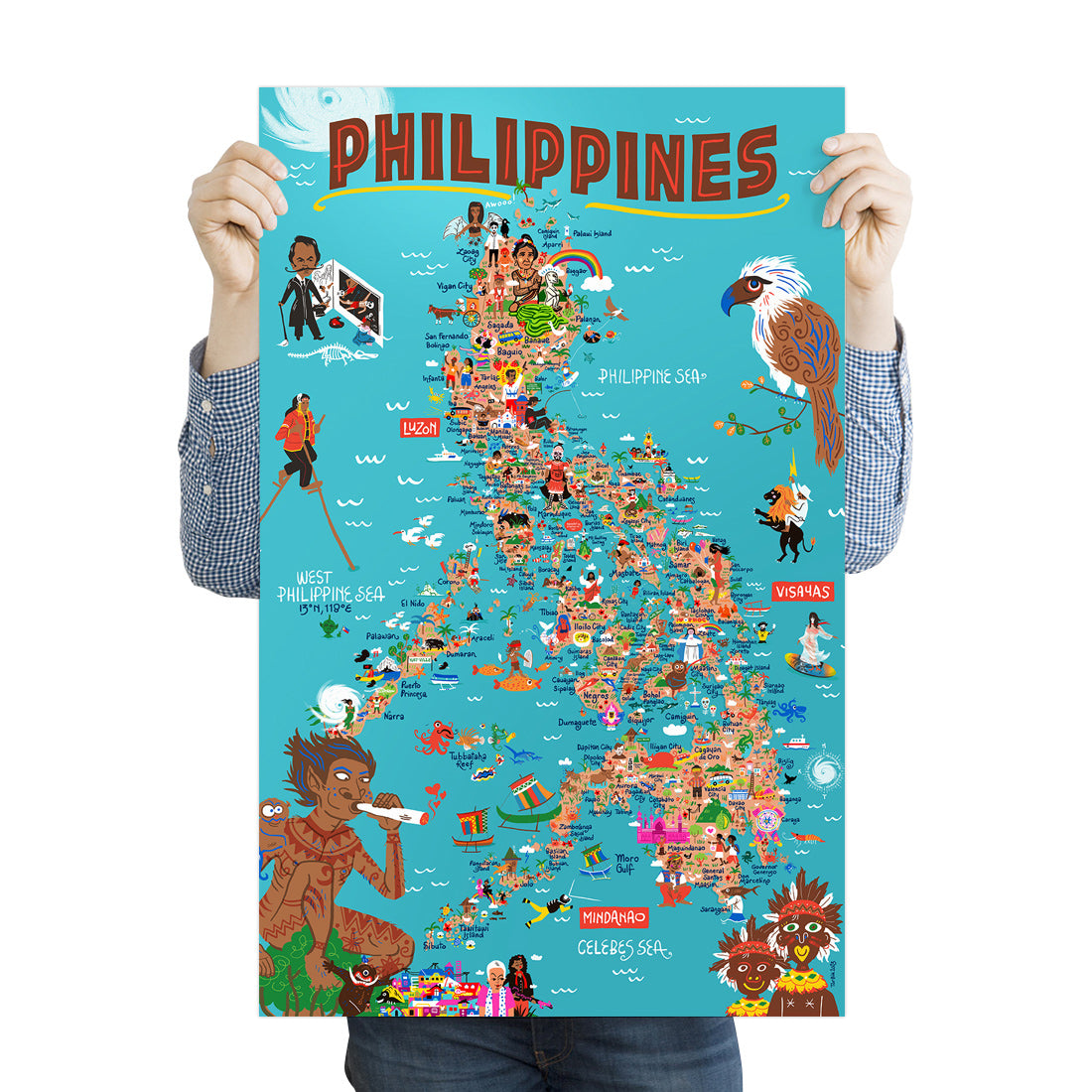 Illustration art illustrated wall decoration decor tourist gift idea Filipino artist Dumaguete online shop Metro Manila Funny Cute artwork limited Archipelago Islands Island Map Poster Print actual size