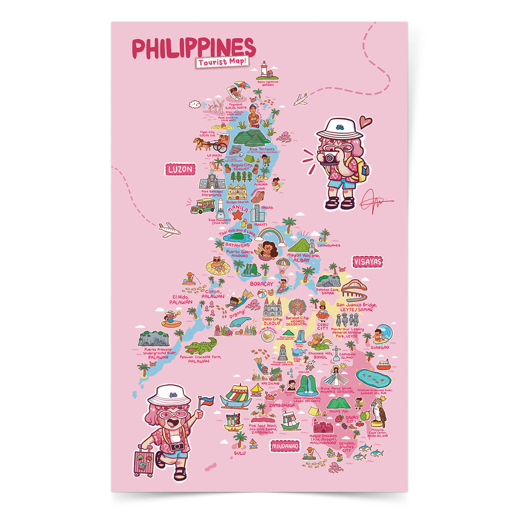 Tourist Attraction Map PH local Archipelago Wall Decoration Decor Idea Souvenir Gift Pink Pinky Cute style Dumaguete city graphic artist illustration Luzon Visayas Mindanao PINTA