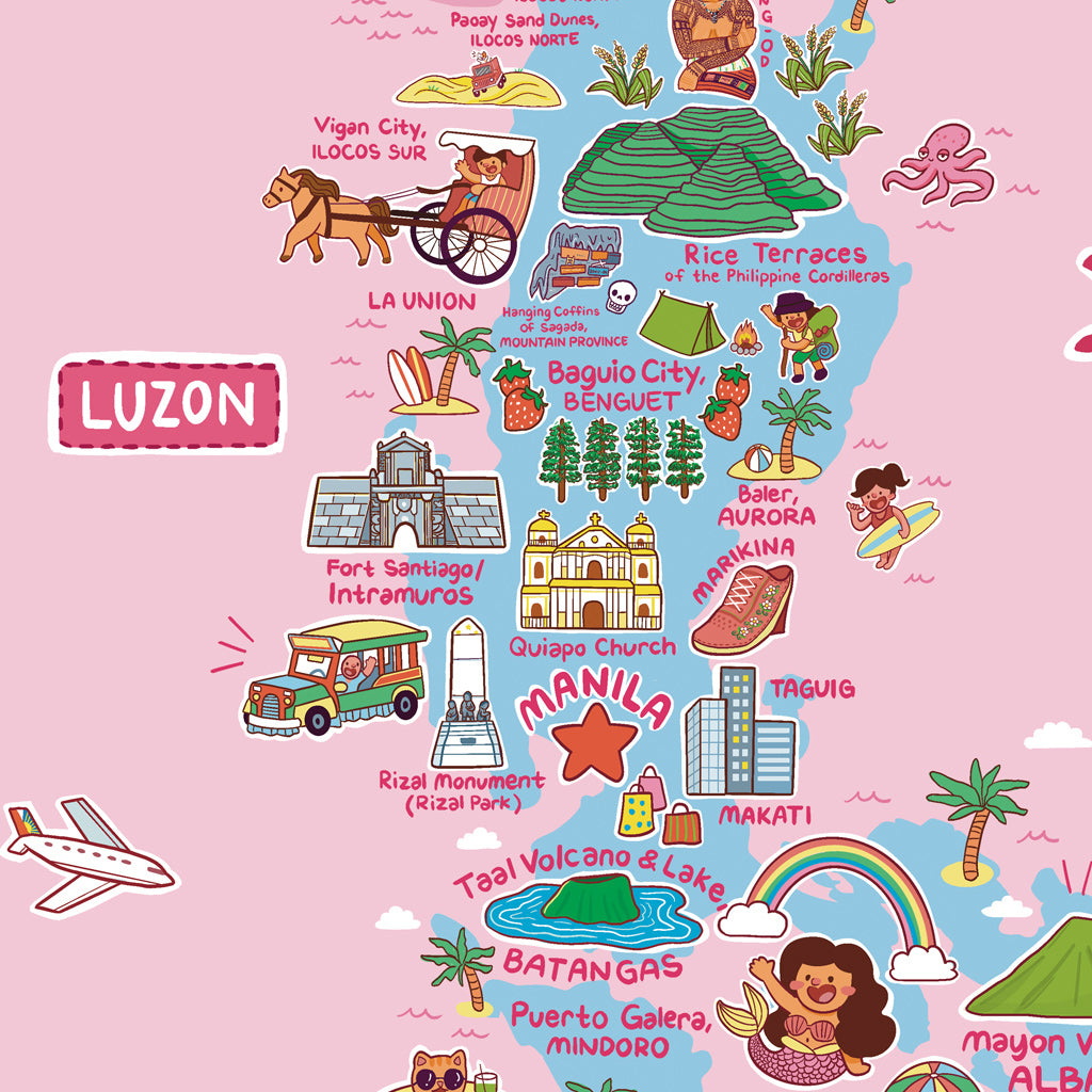 Tourist Attraction Map PH local Archipelago Wall Decoration Decor Idea Souvenir Gift Pink Pinky Cute style Dumaguete city graphic artist illustration Luzon Visayas Mindanao PINTA Close up