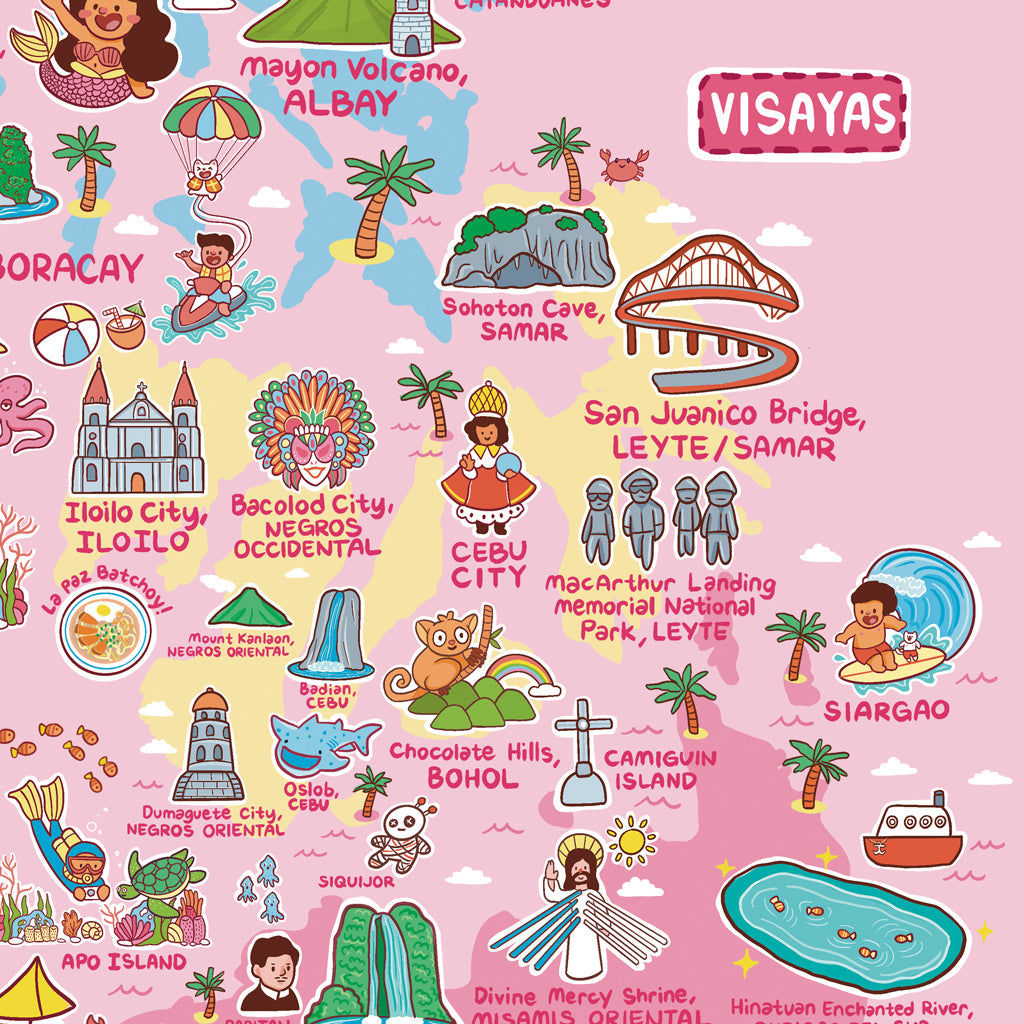 Tourist Attraction Map PH local Archipelago Wall Decoration Decor Idea Souvenir Gift Pink Pinky Cute style Dumaguete city graphic artist illustration Luzon Visayas Mindanao PINTA Close up