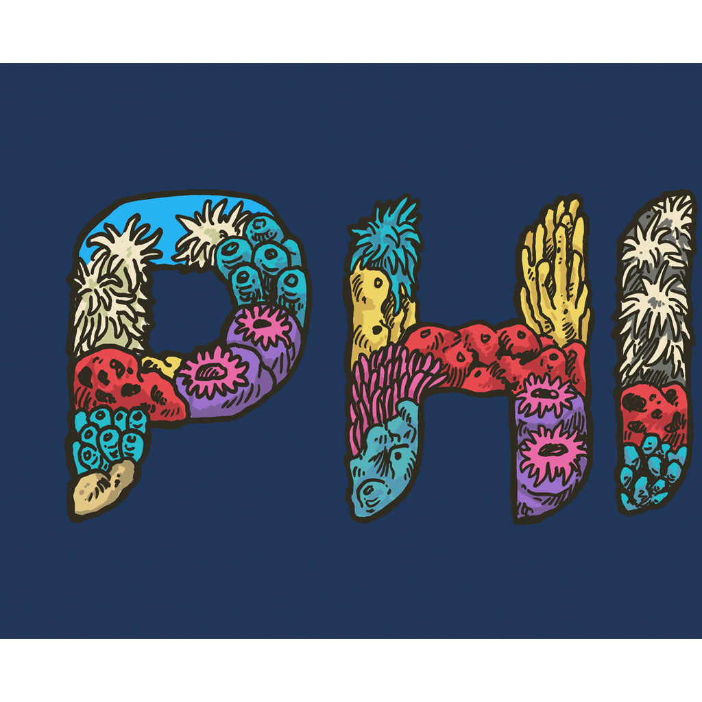 PH Philippines Filipino Letters Lettering Coral Artwork underwater artist artistic artsy artful home decoration decor gift idea beautiful finding house airbnb office sealife sea life ocean vibrant vibes dark navy blue background close up