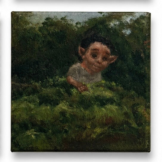 Original artwork, Dumaguete City, Negros Oriental, Philippines, Filipino artist Mikhaella Ponce de Leon, fantasy art, forest spirits, fairy, woodland creatures, elf, magical forest, enchanted nature, miniature artwork, textured painting, authentic art, wall decor, gift, creative art, tourist, Pinspired Art Gallery, MICRA Art Show, mystical forest, greenery, mushrooms, woodland fantasy, magical creatures