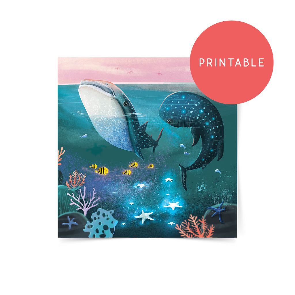 whale shark turtle green sea magic dream dreamy underwater pink set gift magic poster creative decor wall tropical vibe