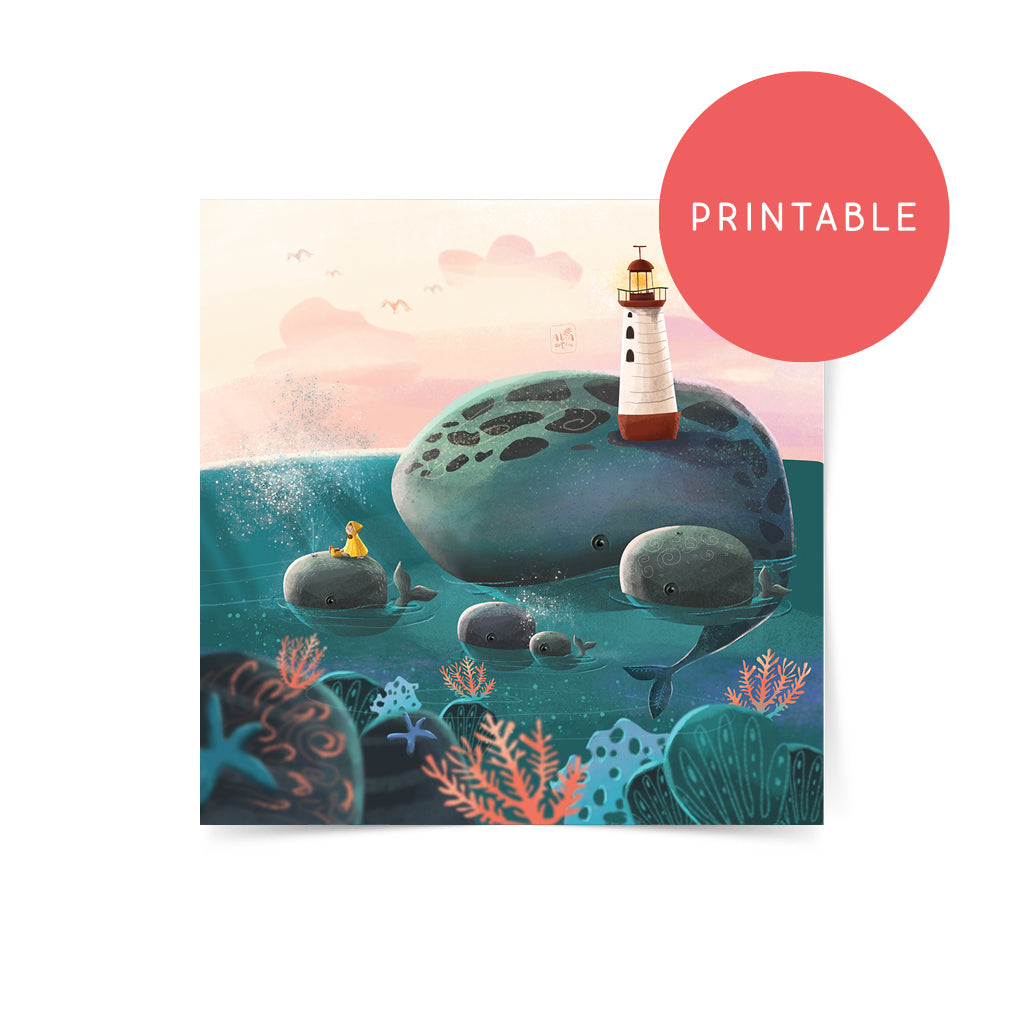whale shark turtle green sea magic dream dreamy underwater pink set gift magic poster creative decor wall tropical vibe