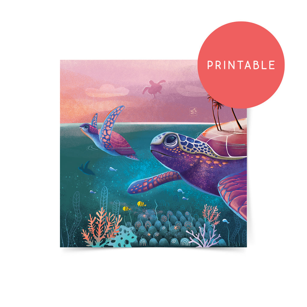 whale shark turtle green sea magic dream dreamy underwater pink set gift magic poster creative decor wall tropical vibe