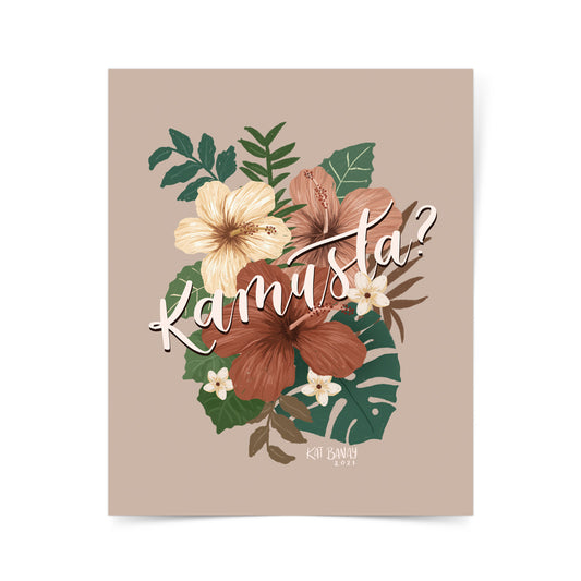 hibiscus art wall decor tropic vintage vibes kumusta visayan artist binisaya kalachuchi tropical leafs dust pink background office home framed
