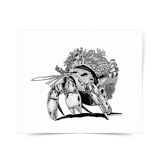 local artist Dumaguete pen and ink style art scene black and white marine life coral protection underwater life hermit Angelo Delos Santos Dumaguete city Philippines print