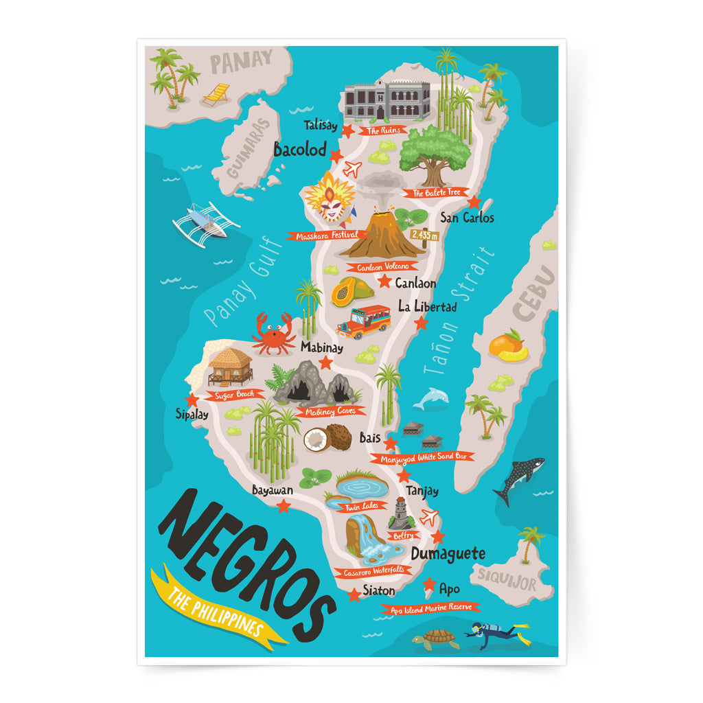 pinoy art wall decor digital download poster negros oriental occidental Dumaguete Bacolod tourist travel gift kids activity children's room home colourful tourist attractions animals
