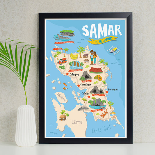 art travel poster samar island map philippines Calbiga Borongan Diving PH Leyte Catbalogan Calbayog Leyte Gulf decor decoration idea tourist center Philippines Islands Archipelago