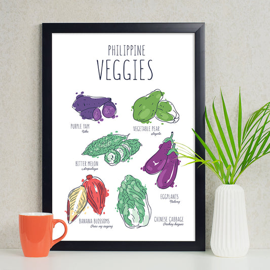 purple yam or ube, bitter melon, banana blossoms, chinese cabbage, eggplants vegetable pear sayote filipino pinoy food wall decor kitchen home Philippine Ube Sayote Ampalaya Talong Puso ng saging Pechay kitchen decor Filipino local minimalistic plants gift idea flavours Philippines