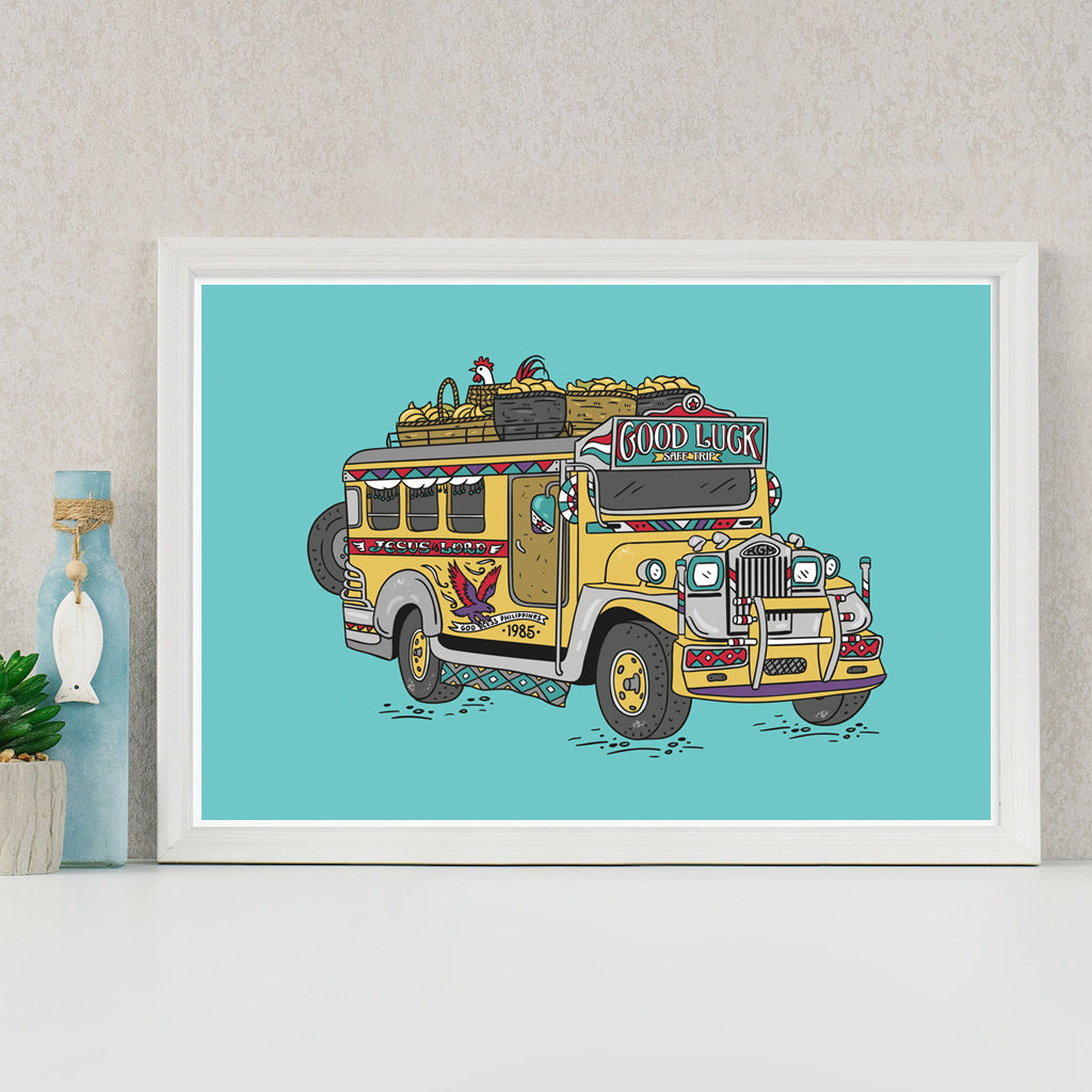 jeepney filipino transport transportation illustration fun Philippines local outline Pinspired artist Dumaguete framing framed frame wall decor idea home office tourist