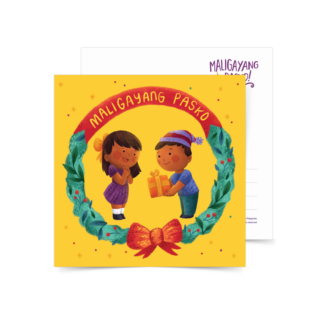 pasko, gift giving, gifts, maligayang pasko, Christmas, Philippines, cute, card, wreath, children