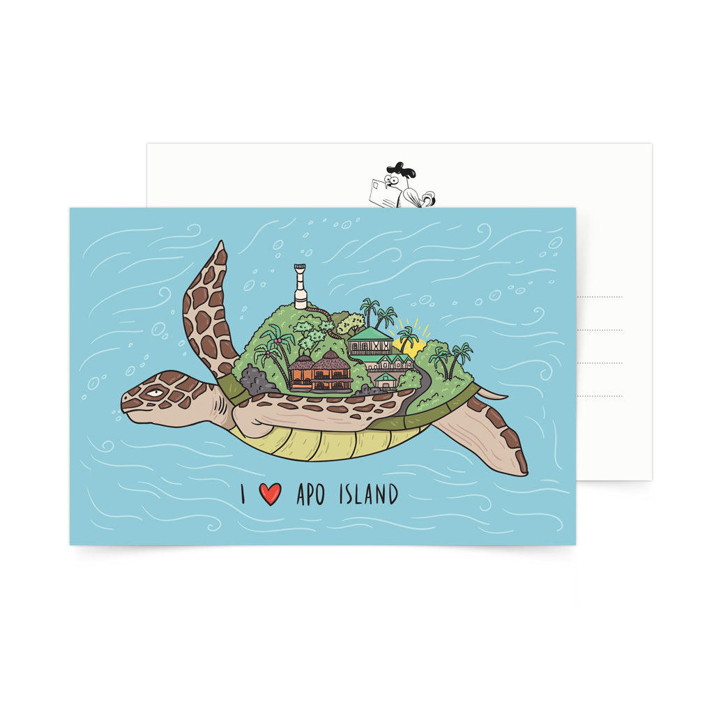 Philippines Filipino Underwater Diving Diver Dive Wildlife Green Sea Turtle Dumaguete Negros Oriental Dauin Apo Island Snorkeling Coral garden village corals snailmail tourist tourism Sea Life sealife ocean sea creatures art artistic post office postage postal card giant Pawikan