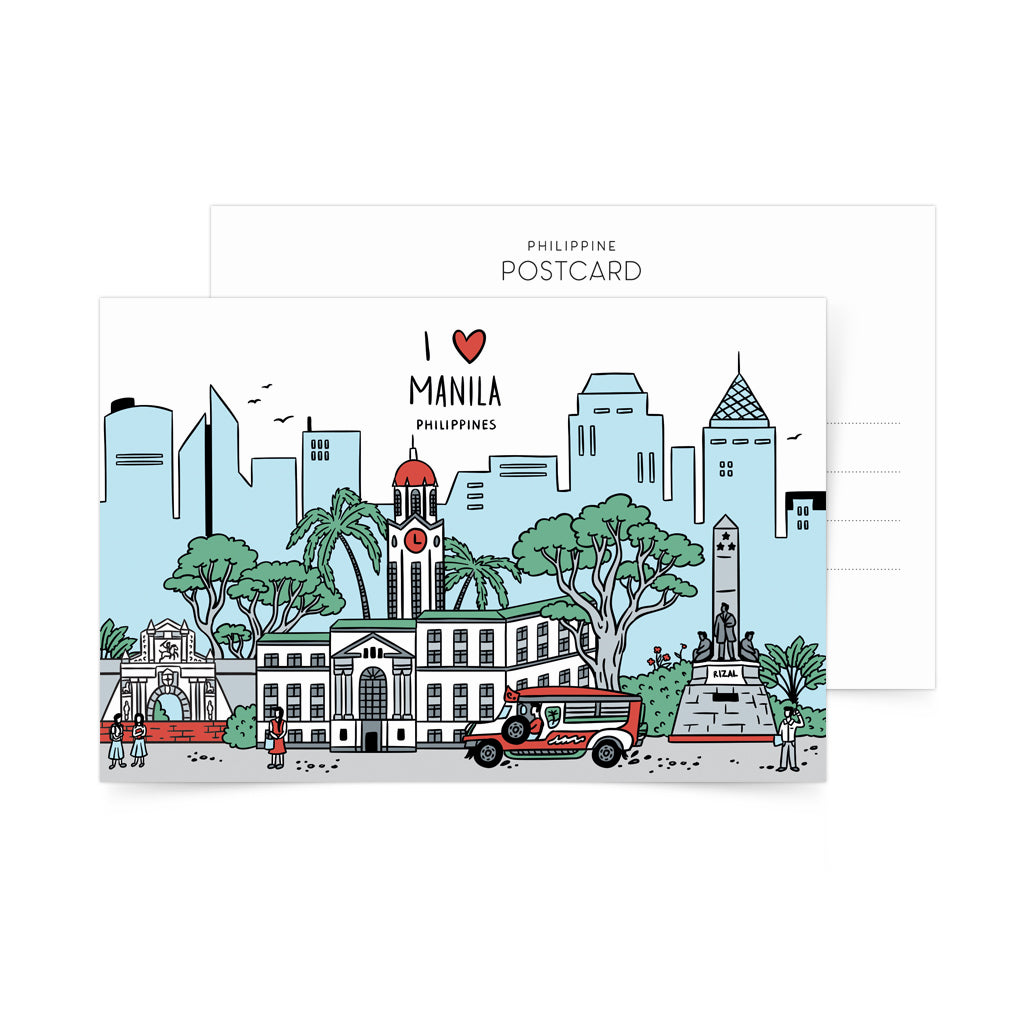 Rizal Monument, Philippine Jeepney, Manila City Hall, Fort Santiago, postcrossing, snailmail, postage, postal, post, stamp, love, city, metro manila, minimalistic, illustration, art, collectible, tourist, tourism, monument, architecture, Filipino artist, artwork