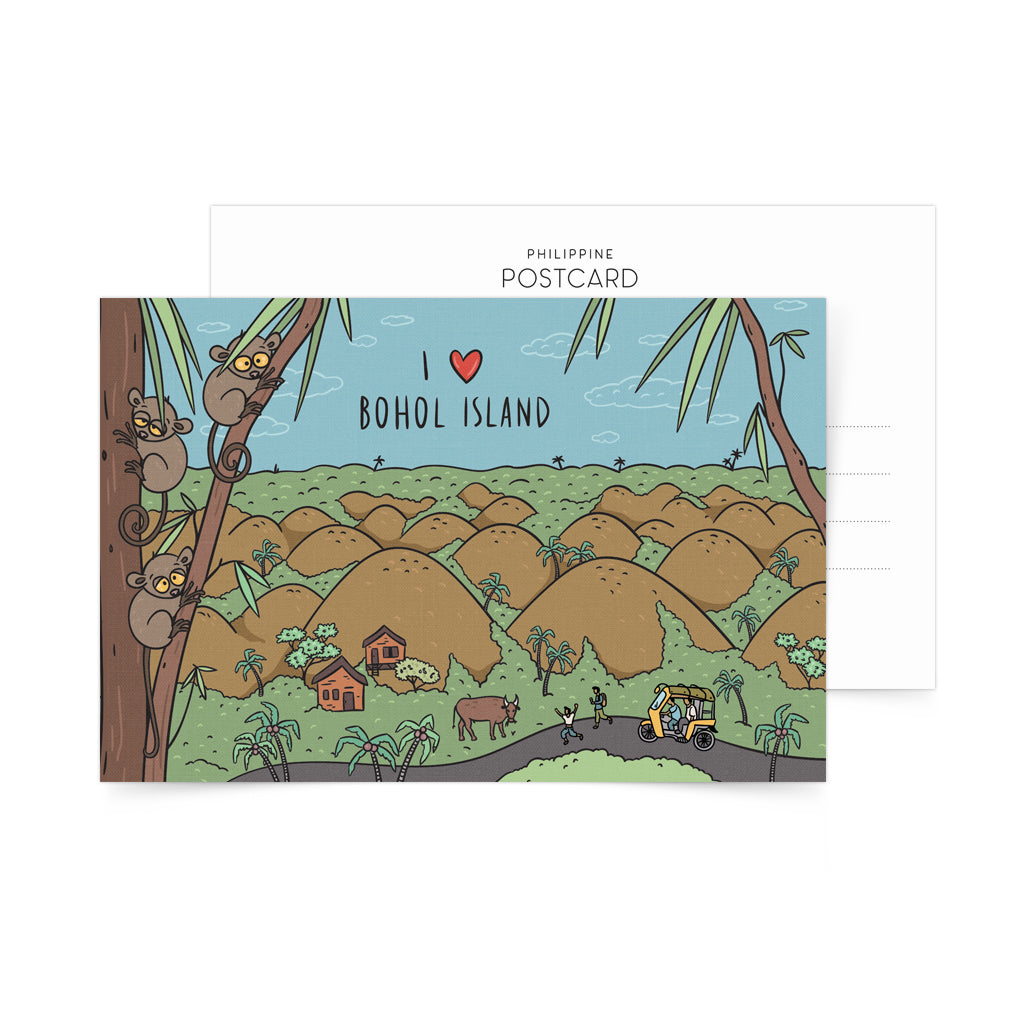 Filipino art postcard bohol chocolate hills tarsier postcrossing snailmail tourist, Bohol Tourism, Panglao, tricycle, gift, card