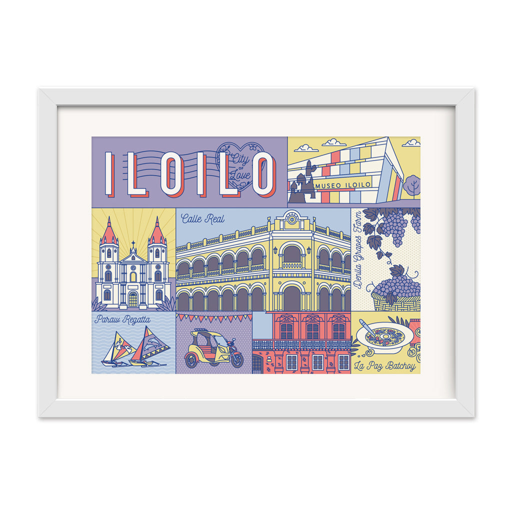 art design pinoy postcrossing snailmail card souvenir gift travel journal vintage tourist wall decor framing framed Iloilo City of Love Philippines illustration art print