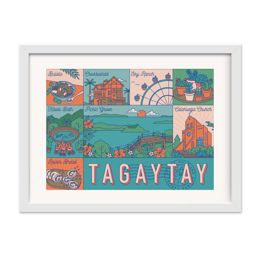 Wall decor, office space, home, framing, framed, postage, art, Philippines, design card,Taal Volcano, Taal Lake, touristic place, tourist gift idea, Picnic Groove, Crosswinds and Sky Ranch, Calaruega Church, Kawa Bath, bulalo soup raising bread