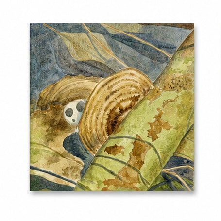 Original artworks by Ulap Namnama Miguel, Dumaguete City, Negros Oriental, Philippines, Filipino artist, watercolor, mini artwork, authentic art, nature art, woodland art, forest scenes, leaves, insects, snail, moss, tiny forest spirit, basket, tree, earthy colors, whimsical art, creative artwork, wall decor, gift idea, tourist art, Pinspired Art Gallery, MICRA Art Show.