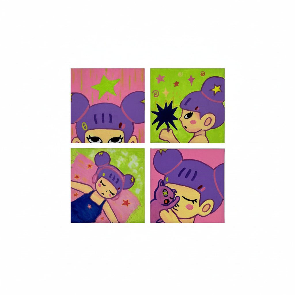 Original art works, Micra, 4x4 size, Dumaguete City, Dumaguete artist, Colorful, pink, Green, cute, Music, cozy, relax, Cat, 