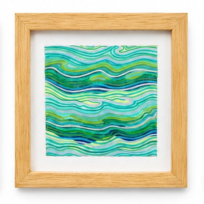 Original artwork, Trina Montenegro, Dumaguete City, Negros Oriental, Philippines, Filipino artist, abstract art, patterned artwork, colorful painting, framed mini artwork, authentic, wall decor, gift, contemporary art, dotted patterns, spiral designs, flowing lines, circles, blue, pink, green, red, orange, Pinspired Art Gallery, MICRA Art Show.
