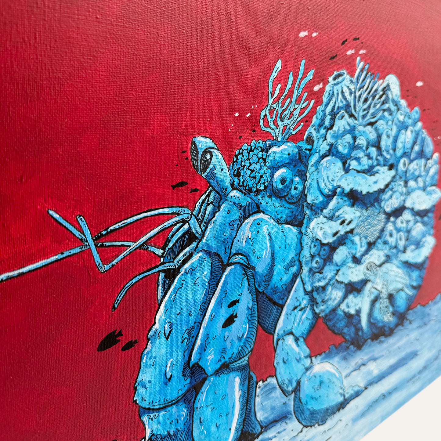 Angelo Delos Santos, Dumaguete Inker, Artwork, acrylic, exhibition, original, marine creatures, conservation, Filipino, artist, art Philippines, Negros Oriental, Dumaguete city, Pinspired Art Souvenirs, The Henry Resort, crab, dive, diving, diver,
