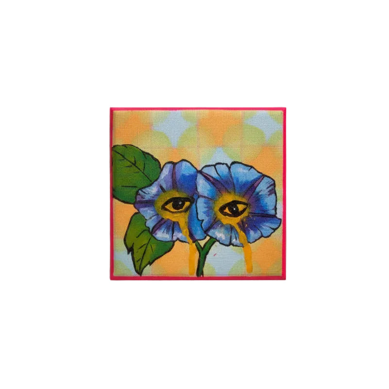 Original Artworks, Dumaguete city, Dumaguete artist, Acrilic on Canvas, micra 2026, flawors, gift, nature, eyes, pink, Yellow, small square, size 4x4, 
