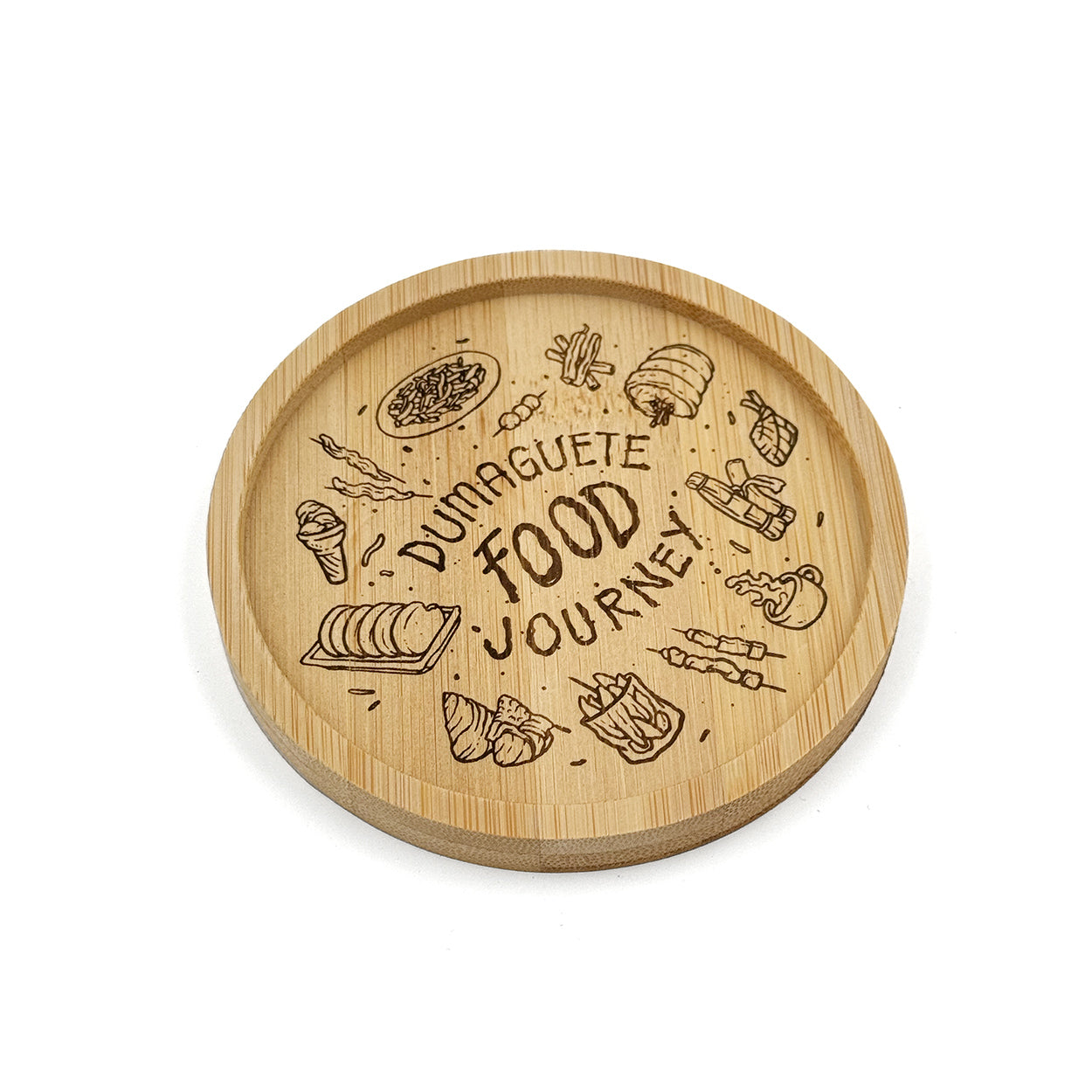 Cil Flores, art, artwork, illustration, Dumaguete, Negros Oriental, The city of Gentle people, budbod, puto maya, silvanas cookies, tablea, salted mango, tempura, squid balls, painitan, pasalubong, gift idea, bamboo, cup, tray, local, engraving, cute